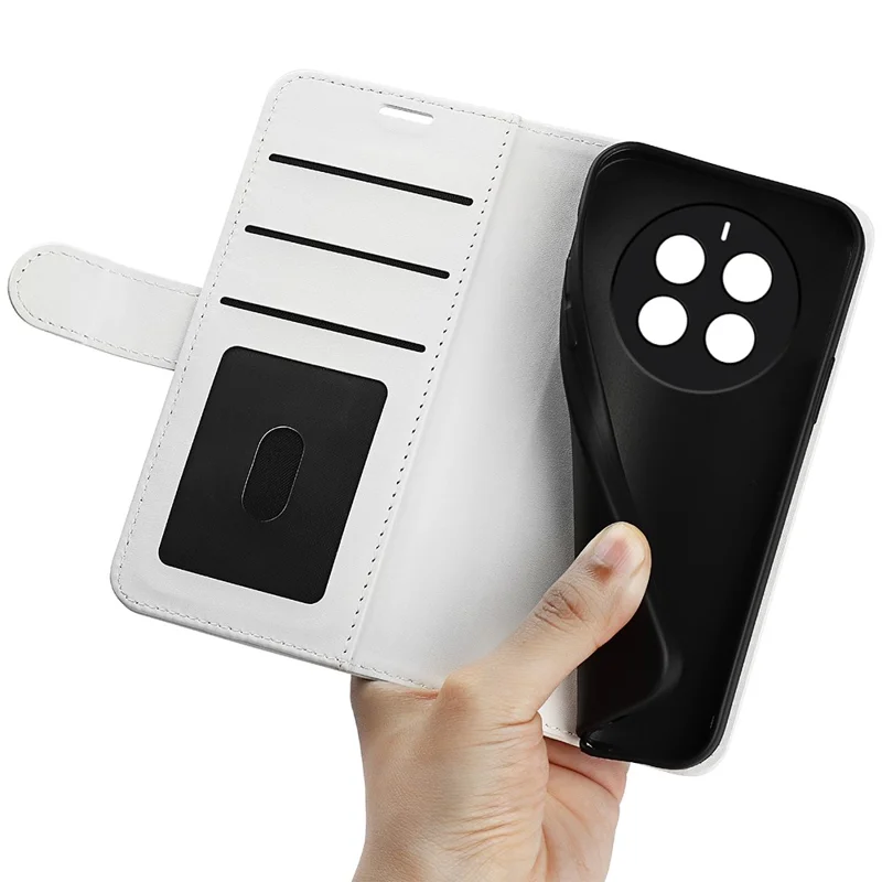 For Realme 12 4G / 12+ 5G Case Crazy Horse Texture PU Leather Wallet Flip Phone Cover - White