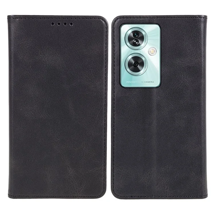 Leather Case for OnePlus Nord N30 SE 5G Calf Texture Auto-absorbed Magnetic Phone Wallet Cover - Black