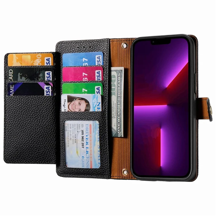 Per iPhone 13 Pro Case RFID Blocking Zipper Leather Phone Cover with Wallet Card Slots - Nero