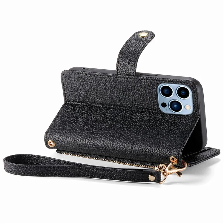 Per iPhone 13 Pro Case RFID Blocking Zipper Leather Phone Cover with Wallet Card Slots - Nero
