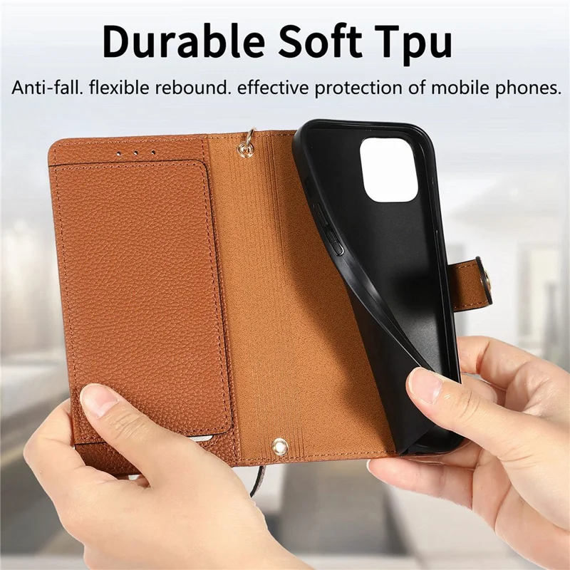 Para Iphone 13 Pro Case RFID Bloqueando a Capa de Couro Com Zíper Com Slots de Carteira - Marrom