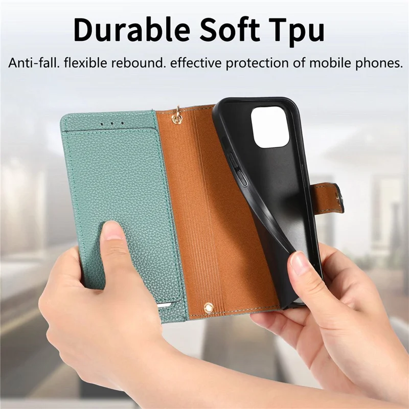Para Iphone 13 Pro Case RFID Bloqueo de la Cubierta Del Teléfono de Cuero Con Cremallera Con Ranuras Para Tarjetas de Billetera - Verde