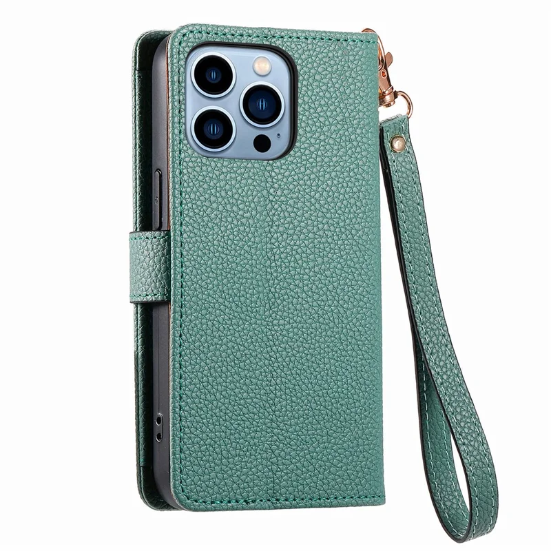 Para Iphone 13 Pro Case RFID Bloqueo de la Cubierta Del Teléfono de Cuero Con Cremallera Con Ranuras Para Tarjetas de Billetera - Verde