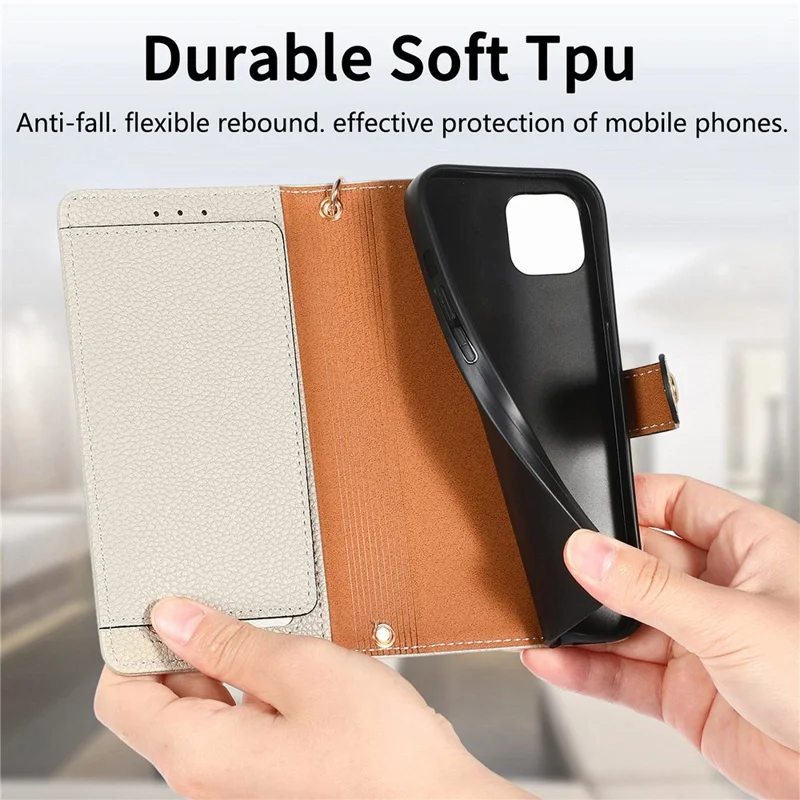 For iPhone 13 Pro Case RFID Blocking Zipper Leather Phone Cover with Wallet Card Slots - Grey