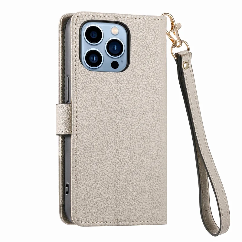 For iPhone 13 Pro Case RFID Blocking Zipper Leather Phone Cover with Wallet Card Slots - Grey
