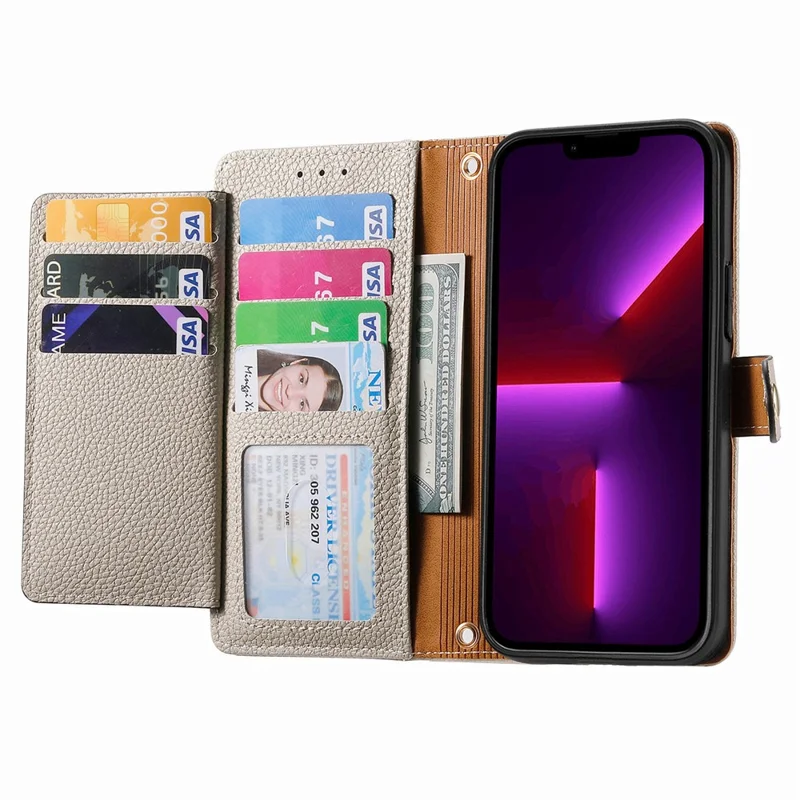 For iPhone 13 Pro Case RFID Blocking Zipper Leather Phone Cover with Wallet Card Slots - Grey