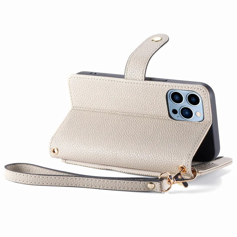 For iPhone 13 Pro Case RFID Blocking Zipper Leather Phone Cover with Wallet Card Slots - Grey
