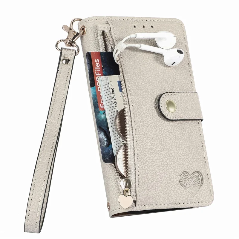 For iPhone 13 Pro Case RFID Blocking Zipper Leather Phone Cover with Wallet Card Slots - Grey