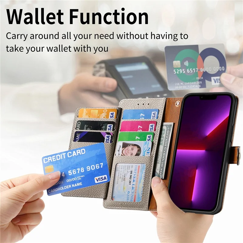 For iPhone 13 Pro Case RFID Blocking Zipper Leather Phone Cover with Wallet Card Slots - Grey