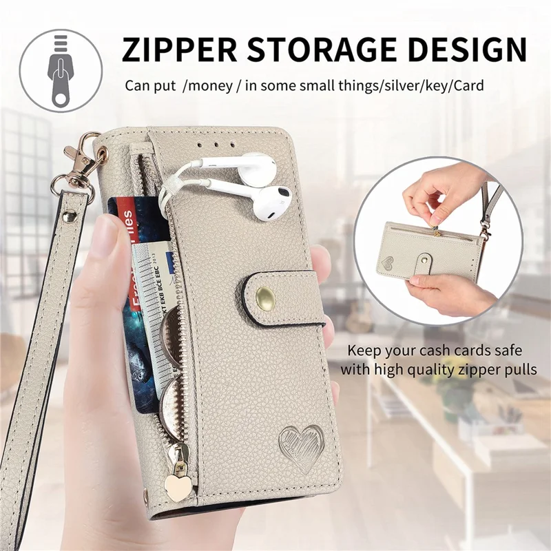For iPhone 13 Pro Case RFID Blocking Zipper Leather Phone Cover with Wallet Card Slots - Grey