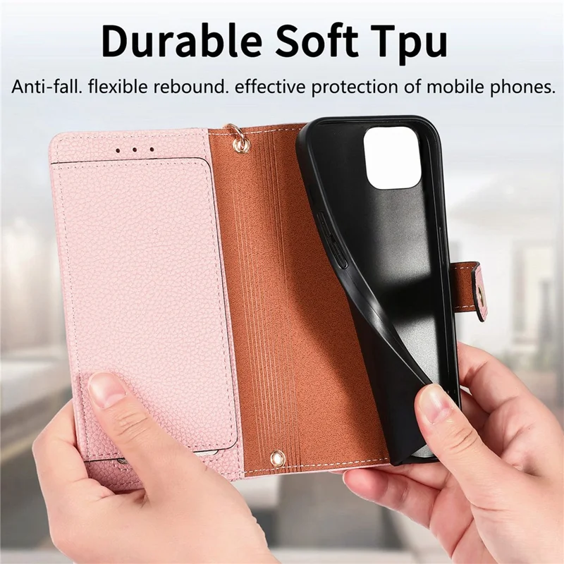 Для Iphone 13 Pro Case RFID -блокировку на Молнии на Молнии Обложки Телефона с Кошельками Слоты Для Кошелька - Розовый
