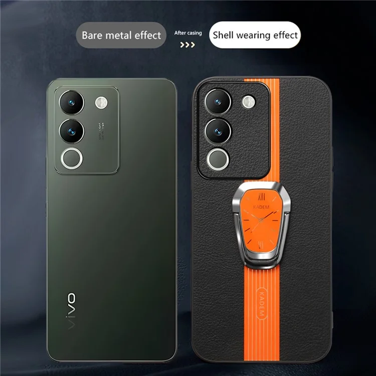 KADEM Per vivo V29e (Global) 5G / Y200 4G Cover con supporto per cavalletto Custodia per telefono PU+TPU+Acrilico - Arancione