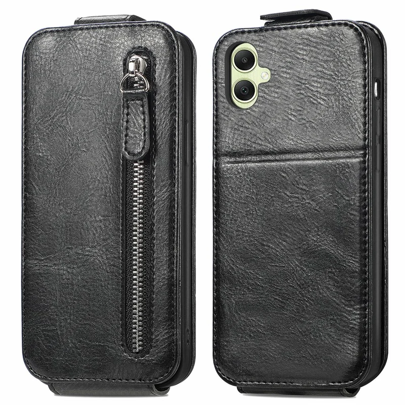 Für Samsung Galaxy A05 4G Deckung Vertikaler Flip -ständer Mobilfunkkoffer Mit Reißverschluss Brieftasche - Schwarz