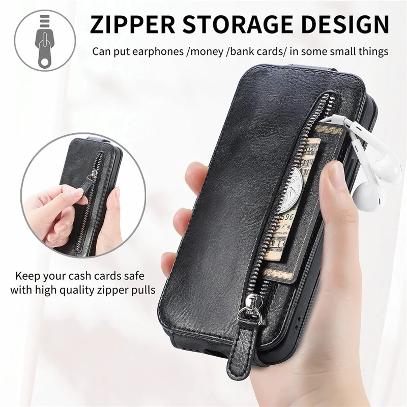 Für Samsung Galaxy A05 4G Deckung Vertikaler Flip -ständer Mobilfunkkoffer Mit Reißverschluss Brieftasche - Schwarz