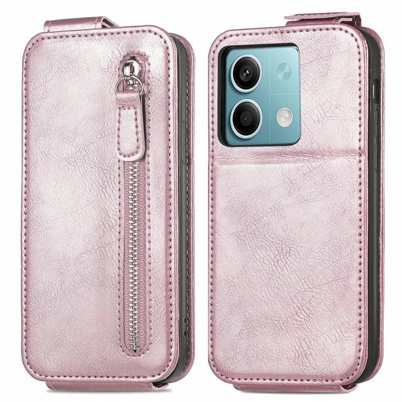 Para Xiaomi Redmi Nota 13 5G Caso Vertical Stand Phone Shell Com Carteira Com Zíper - Rosa Ouro