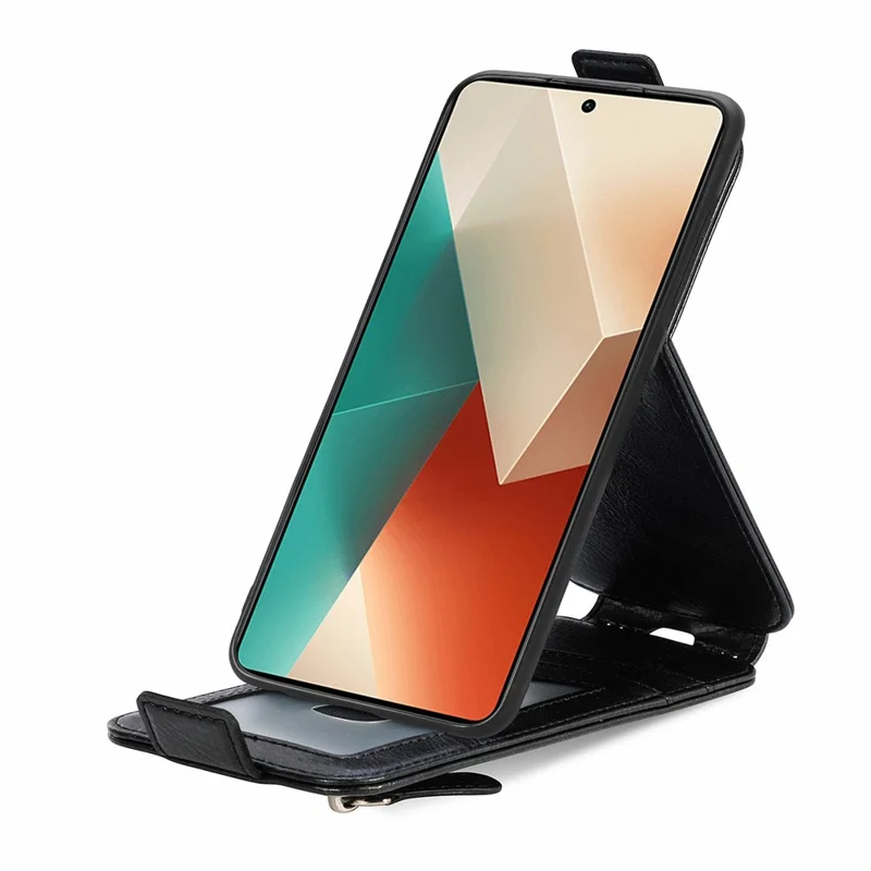 Para Xiaomi Redmi Nota 13 5G Caso Vertical Stand Phone Shell Com Carteira Com Zíper - Preto