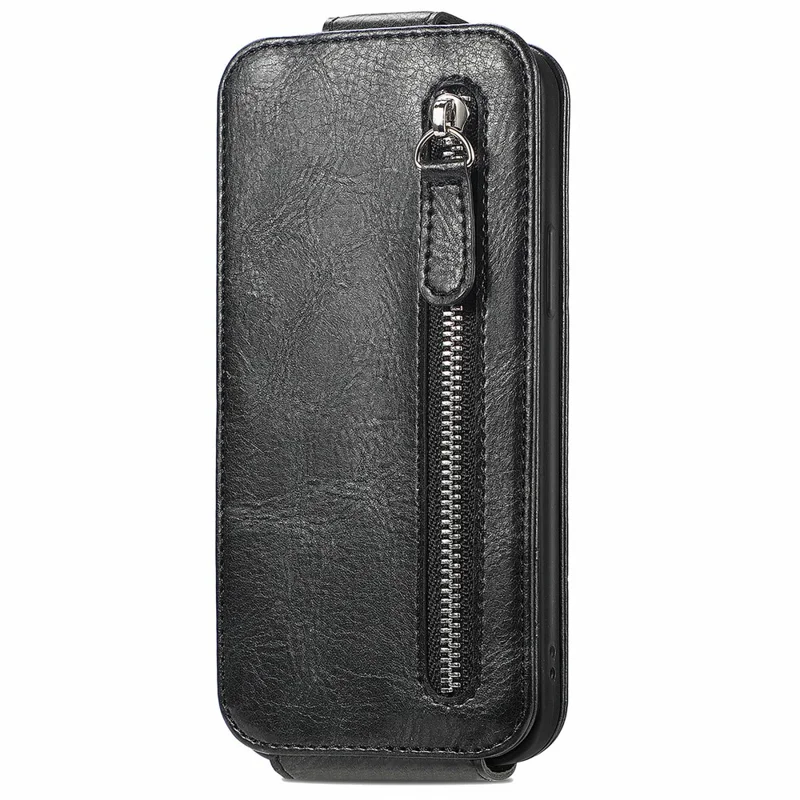 Para Xiaomi Redmi Nota 13 5G Caso Vertical Stand Phone Shell Com Carteira Com Zíper - Preto