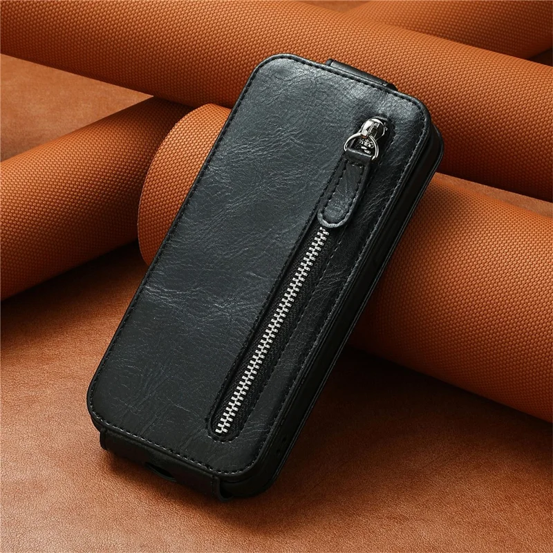 Para Xiaomi Redmi Nota 13 5G Caso Vertical Stand Phone Shell Com Carteira Com Zíper - Preto
