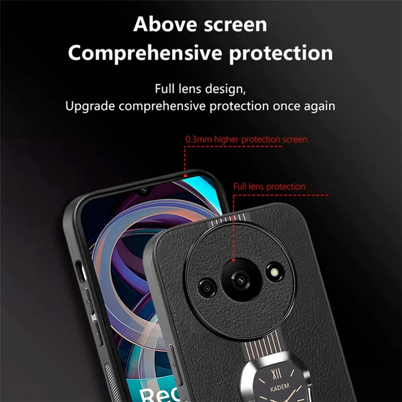 KADEM para Xiaomi Redmi A3 4G / Poco C61 4G Funda con Soporte Funda de Teléfono Protectora de Cuero Recubierto de TPU+Acrílico - Naranja