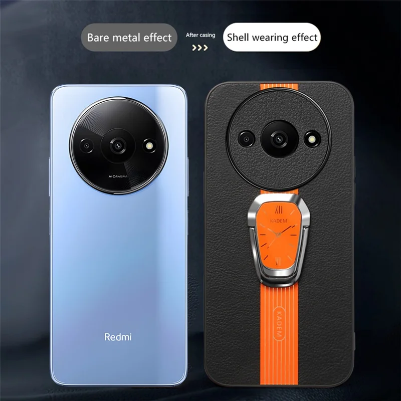 KADEM para Xiaomi Redmi A3 4G / Poco C61 4G Funda con Soporte Funda de Teléfono Protectora de Cuero Recubierto de TPU+Acrílico - Naranja