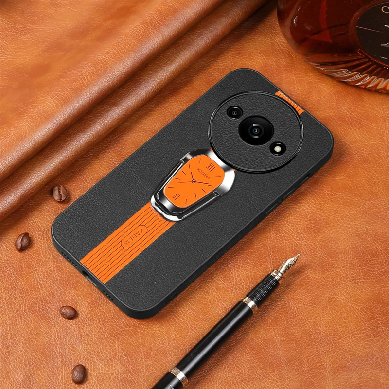 KADEM para Xiaomi Redmi A3 4G / Poco C61 4G Funda con Soporte Funda de Teléfono Protectora de Cuero Recubierto de TPU+Acrílico - Naranja