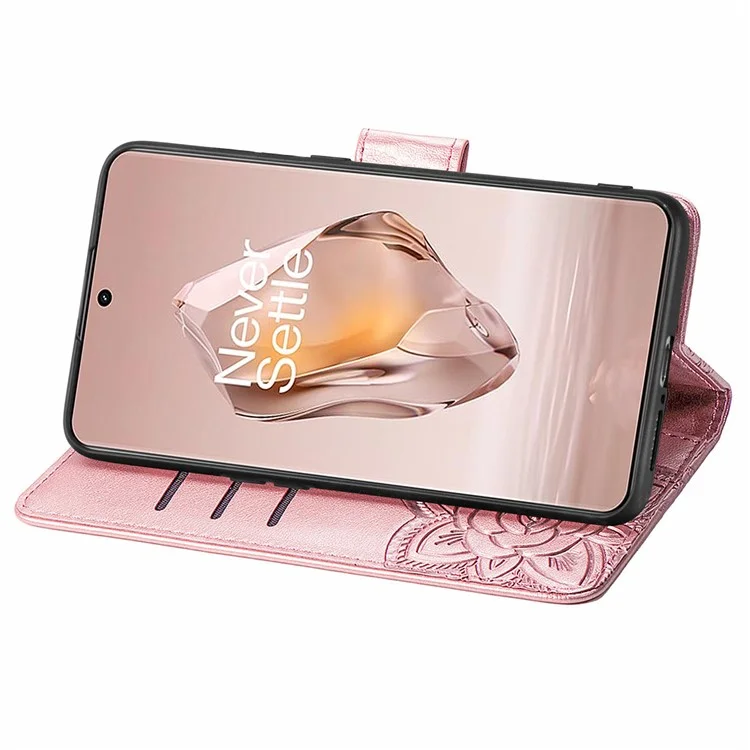 For OnePlus 12R 5G / Ace 3 5G Magnetic Phone Case Folio Stand Butterfly Imprinted Cover - Rose Gold