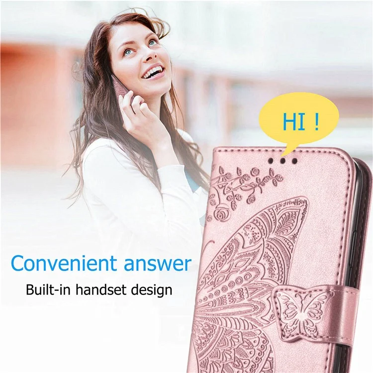 For OnePlus 12R 5G / Ace 3 5G Magnetic Phone Case Folio Stand Butterfly Imprinted Cover - Rose Gold
