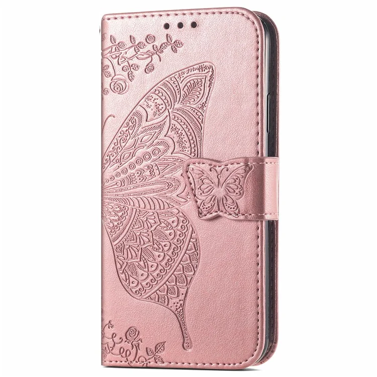 For OnePlus 12R 5G / Ace 3 5G Magnetic Phone Case Folio Stand Butterfly Imprinted Cover - Rose Gold