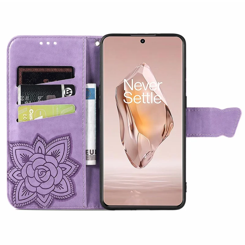 Folia z magnesem z motywem motyla do OnePlus 12R 5G / Ace 3 5G, etui na telefon z podstawką - jasnopurpurowy