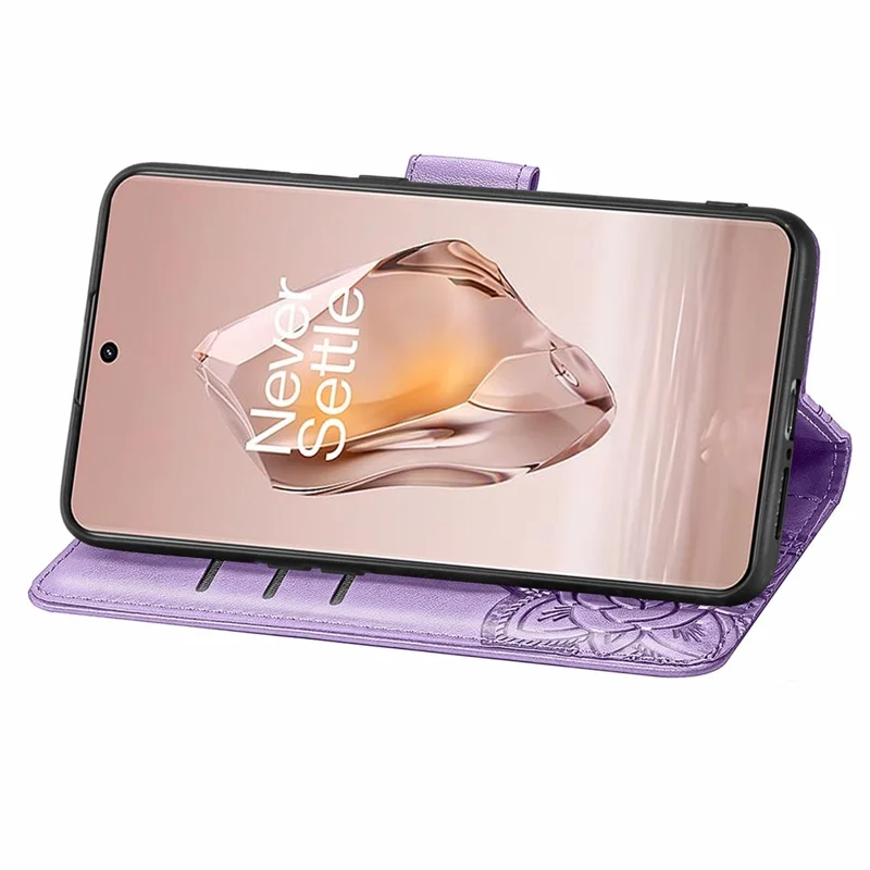 Folia z magnesem z motywem motyla do OnePlus 12R 5G / Ace 3 5G, etui na telefon z podstawką - jasnopurpurowy