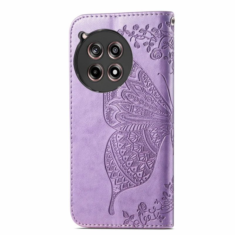Folia z magnesem z motywem motyla do OnePlus 12R 5G / Ace 3 5G, etui na telefon z podstawką - jasnopurpurowy