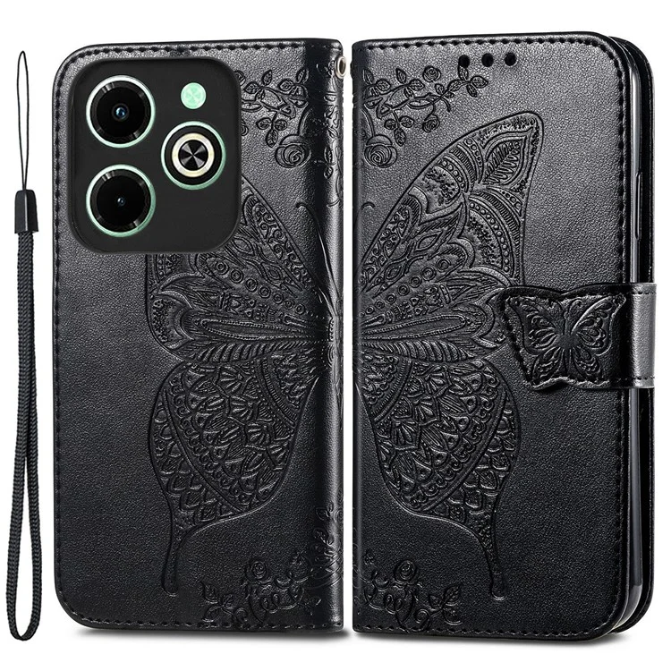 Para o Caso do Infinix Hot 40i Borboleta Impressa Capa de Telefone com Alça Manual - Preto