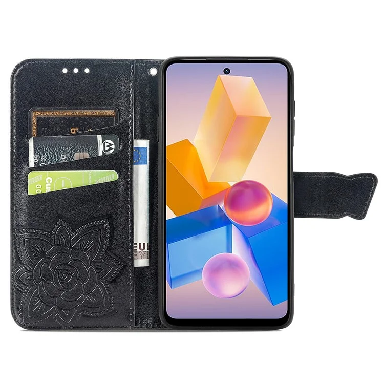 Para o Caso do Infinix Hot 40i Borboleta Impressa Capa de Telefone com Alça Manual - Preto