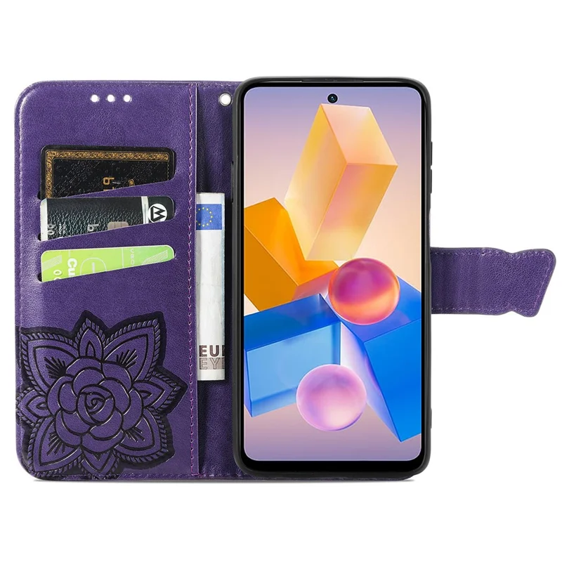 For Infinix Hot 40i Case Butterfly Imprinted Phone Cover with Hand Strap - Dark Purple