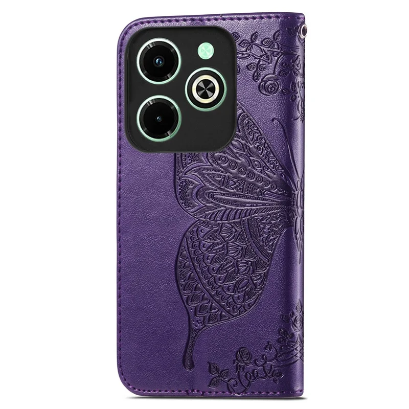For Infinix Hot 40i Case Butterfly Imprinted Phone Cover with Hand Strap - Dark Purple