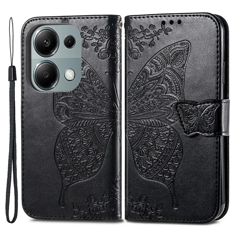 For Xiaomi Redmi Note 13 Pro 4G / Poco M6 Pro 4G Phone Case Butterfly Imprinted Cover with Card Holder - Black