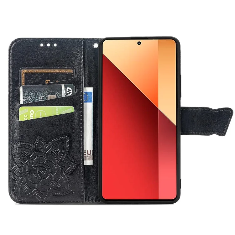 For Xiaomi Redmi Note 13 Pro 4G / Poco M6 Pro 4G Phone Case Butterfly Imprinted Cover with Card Holder - Black
