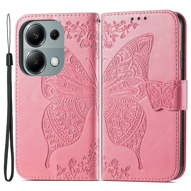 For Xiaomi Redmi Note 13 Pro 4G / Poco M6 Pro 4G Phone Case Butterfly Imprinted Cover with Card Holder - Pink
