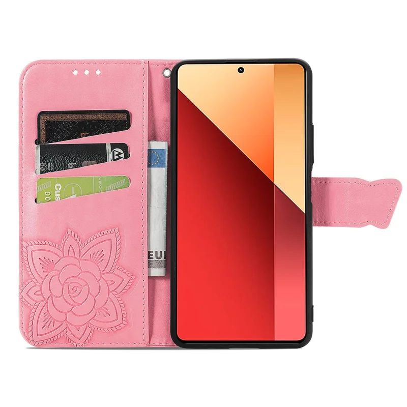 For Xiaomi Redmi Note 13 Pro 4G / Poco M6 Pro 4G Phone Case Butterfly Imprinted Cover with Card Holder - Pink