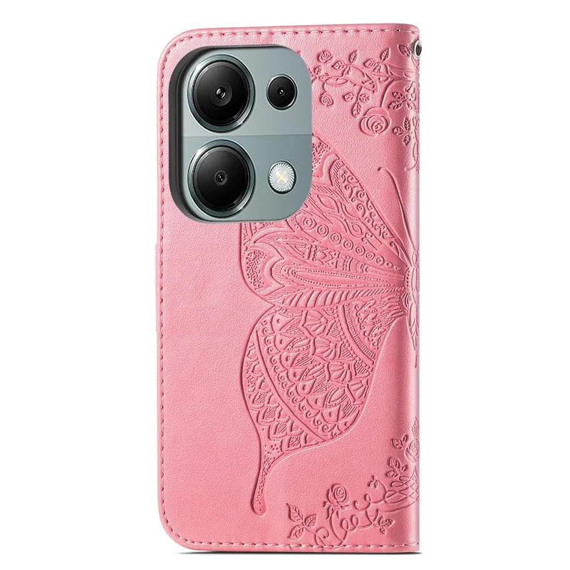 For Xiaomi Redmi Note 13 Pro 4G / Poco M6 Pro 4G Phone Case Butterfly Imprinted Cover with Card Holder - Pink