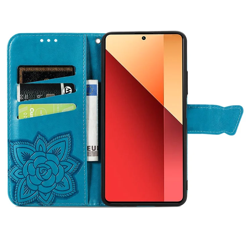 For Xiaomi Redmi Note 13 Pro 4G / Poco M6 Pro 4G Phone Case Butterfly Imprinted Cover with Card Holder - Blue