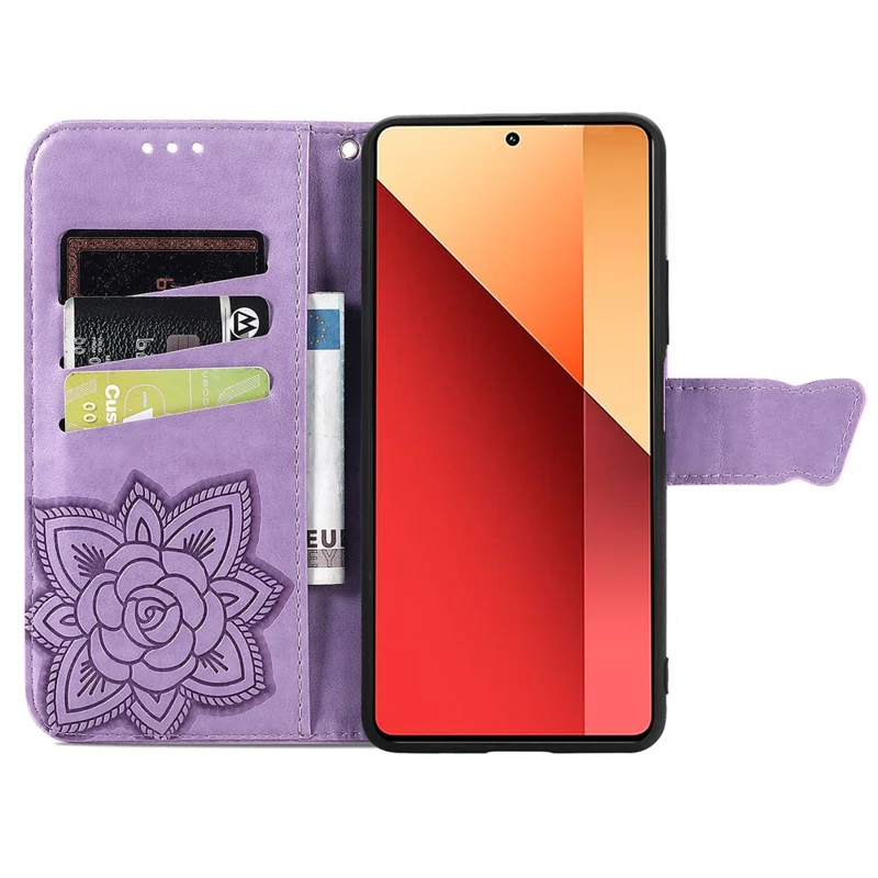 Чехол для Xiaomi Redmi Note 13 Pro 4G / Poco M6 Pro 4G с рисунком бабочки и отделением для карт - Светло-фиолетовый