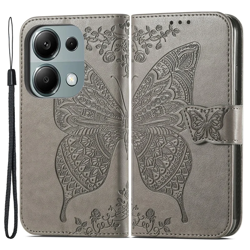 For Xiaomi Redmi Note 13 Pro 4G / Poco M6 Pro 4G Phone Case Butterfly Imprinted Cover with Card Holder - Grey