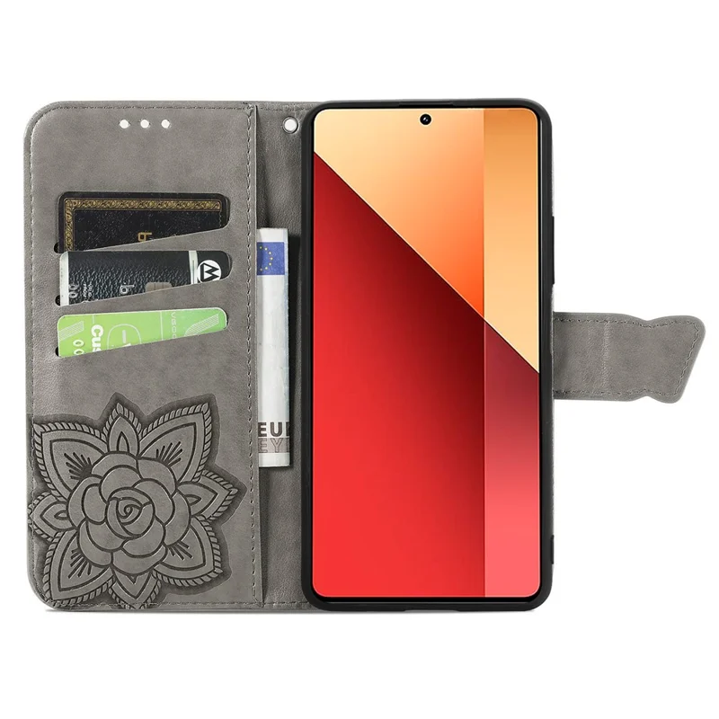 For Xiaomi Redmi Note 13 Pro 4G / Poco M6 Pro 4G Phone Case Butterfly Imprinted Cover with Card Holder - Grey