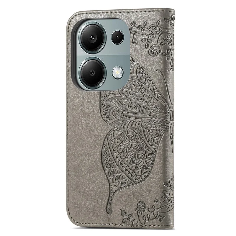 For Xiaomi Redmi Note 13 Pro 4G / Poco M6 Pro 4G Phone Case Butterfly Imprinted Cover with Card Holder - Grey