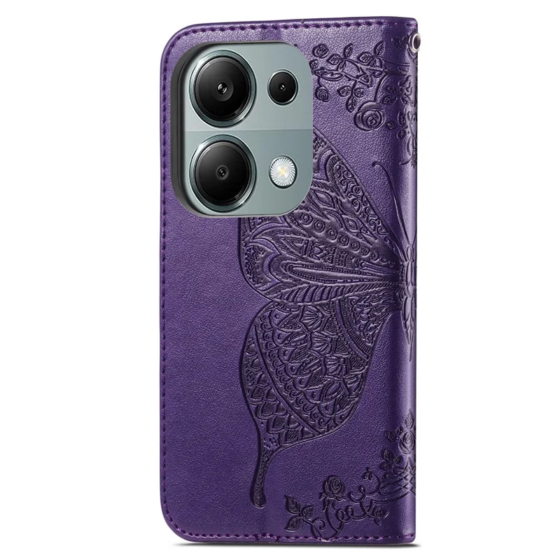 Чехол для телефона Xiaomi Redmi Note 13 Pro 4G / Poco M6 Pro 4G с бабочкой и держателем для карт - темно-фиолетовый