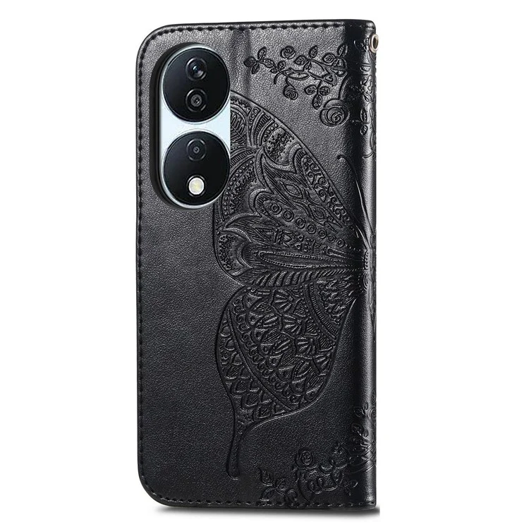 Per Honor X7b 4G / 90 Custodia protettiva smart a prova di urti Stile portafoglio con motivo a farfalla - Nero 
