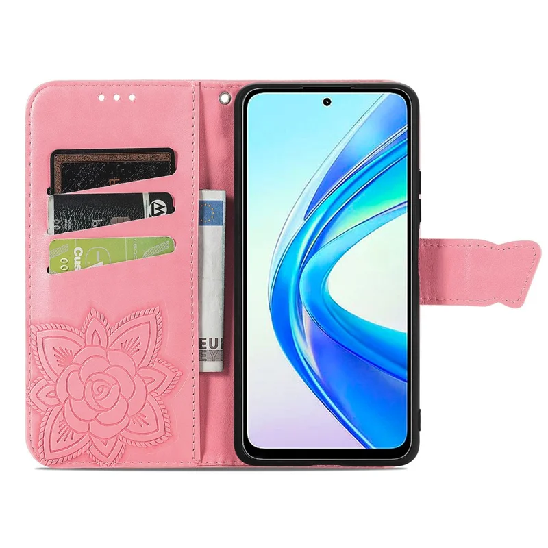 For Honor X7b 4G / 90 Smart Shockproof Case Butterfly Pattern Wallet Style Phone Guard Cover - Pink