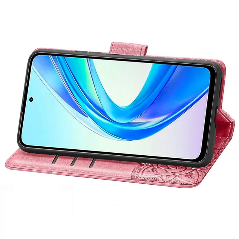 For Honor X7b 4G / 90 Smart Shockproof Case Butterfly Pattern Wallet Style Phone Guard Cover - Pink