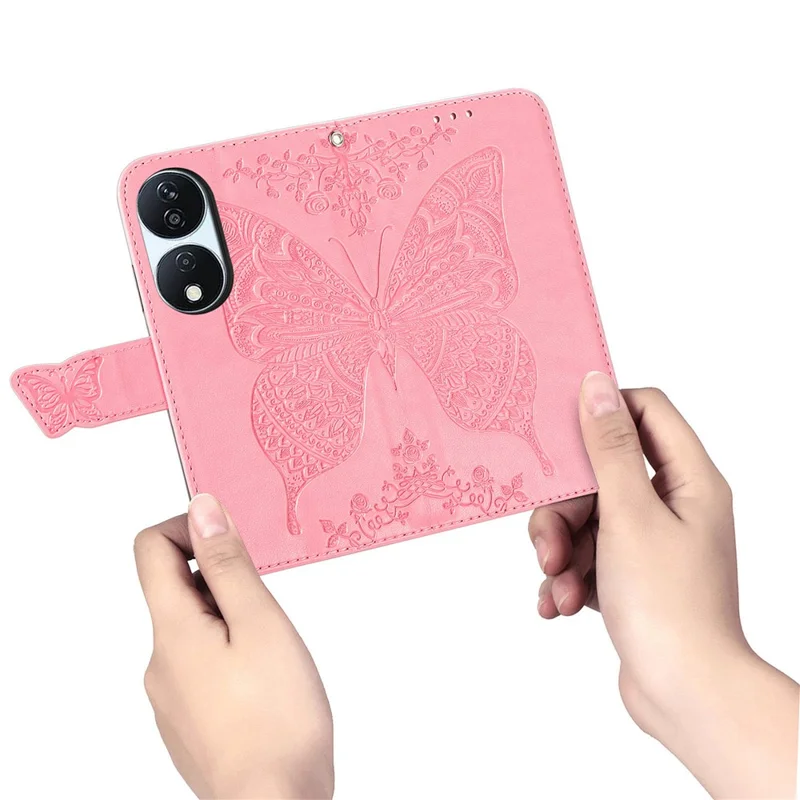 For Honor X7b 4G / 90 Smart Shockproof Case Butterfly Pattern Wallet Style Phone Guard Cover - Pink